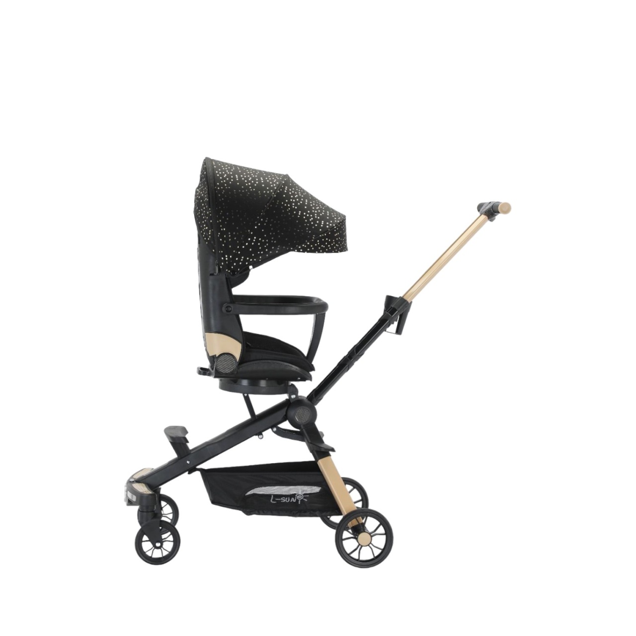 Carucior C2 Deluxe, reversibil, pliabil, cu lumini si muzica, Negru - 1 | YEO