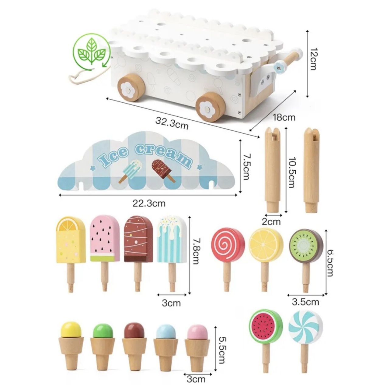 Caruciorul cu Gelaterie, din lemn, alb - 2 | YEO