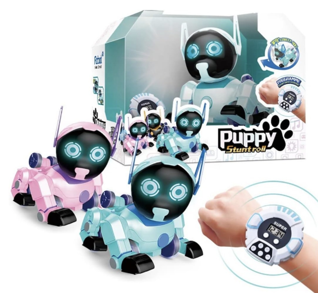 Catel robot cu telecomanda bratara si ceas, rotire 360 grade, Puppy Stunt Roll - 3 | YEO