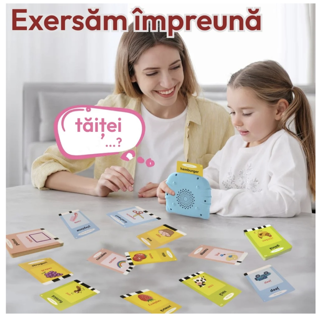 Cititor de carduri educativ – limba romana si engleza – 448 cuvinte, Roz - 1 | YEO