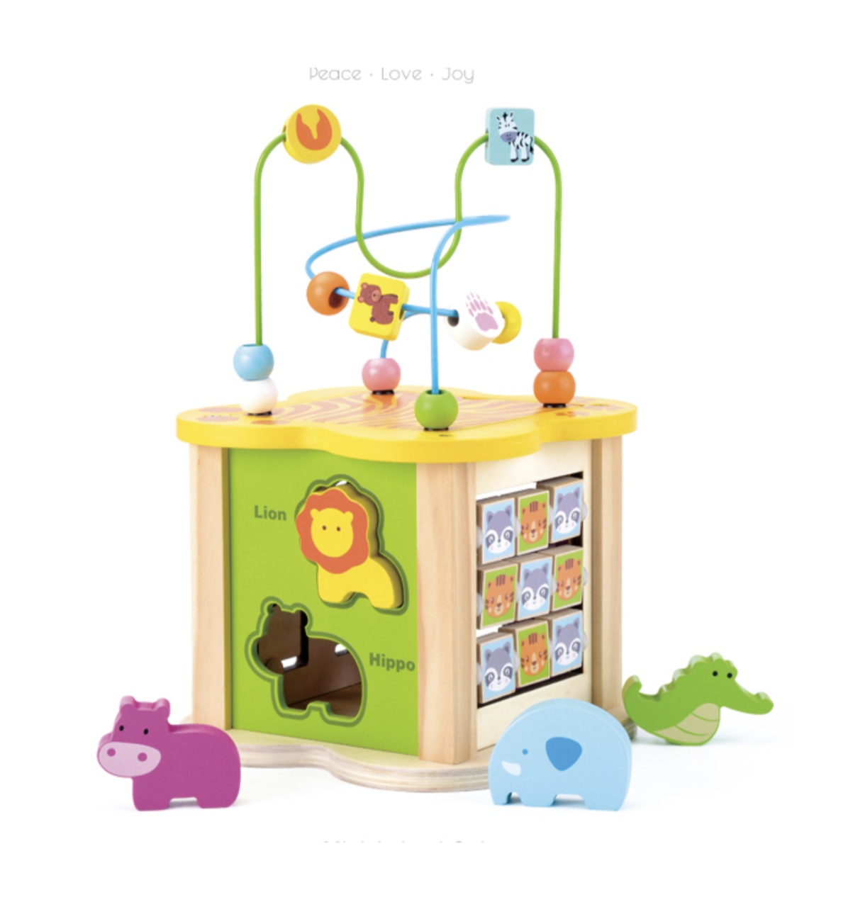Cub cu 6 activitati Montessori, animalele salbatice cu circuit de bile Mini Animal Cube - 1 | YEO