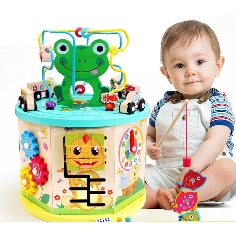Cub interactiv 9 in 1 Montessori, Broscuta din lemn - 1 | YEO