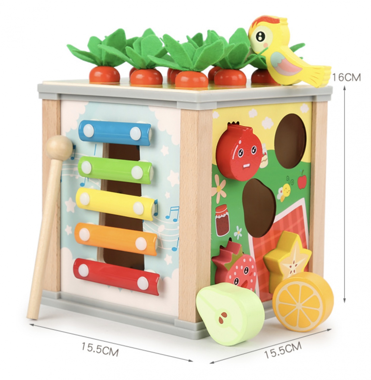 Cub multifunctional Montessori 6 in 1 cu Ciocanitoare, din lemn - 3 | YEO