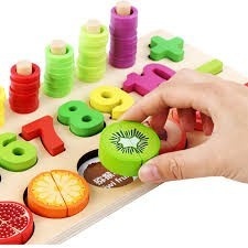 Joc logaritmic Montessori 5 in 1, din lemn cu fructe de taiat - 3 | YEO