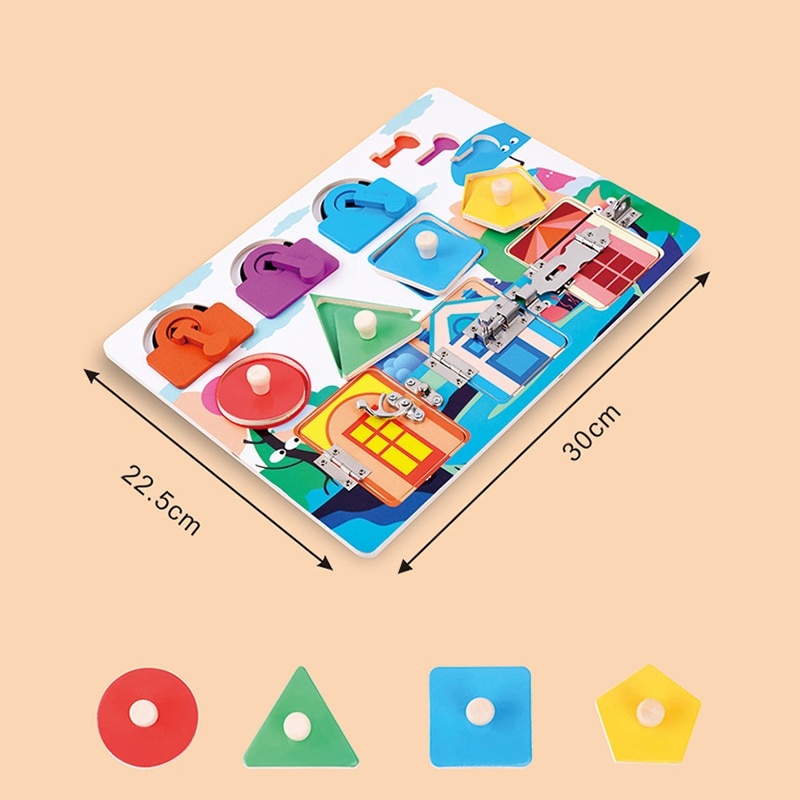 Joc Montessori Placa cu 5 activitati Tine-l Ocupat si Invata-l, din lemn - 3 | YEO