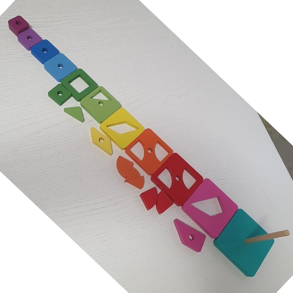 Joc Montessori Turnul Curcubeu Patrat, si tangram, 20 piese, din lemn - 3 | YEO
