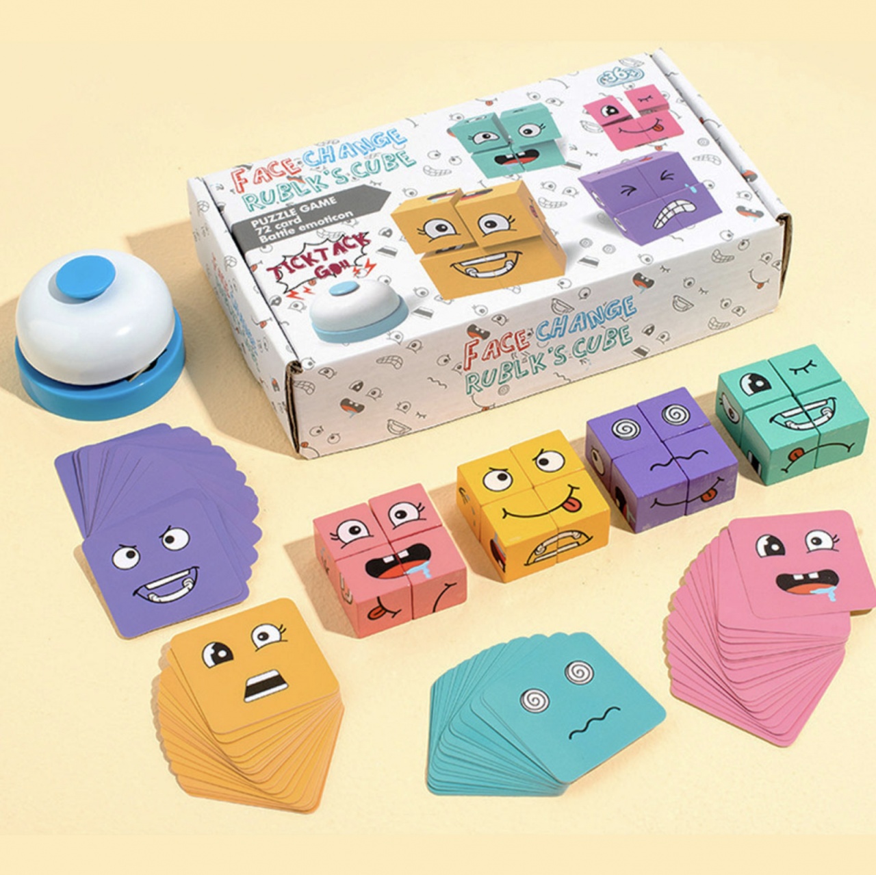 Jocul emotiilor prin cuburi puzzle Expresii Faciale, din lemn - 3 | YEO