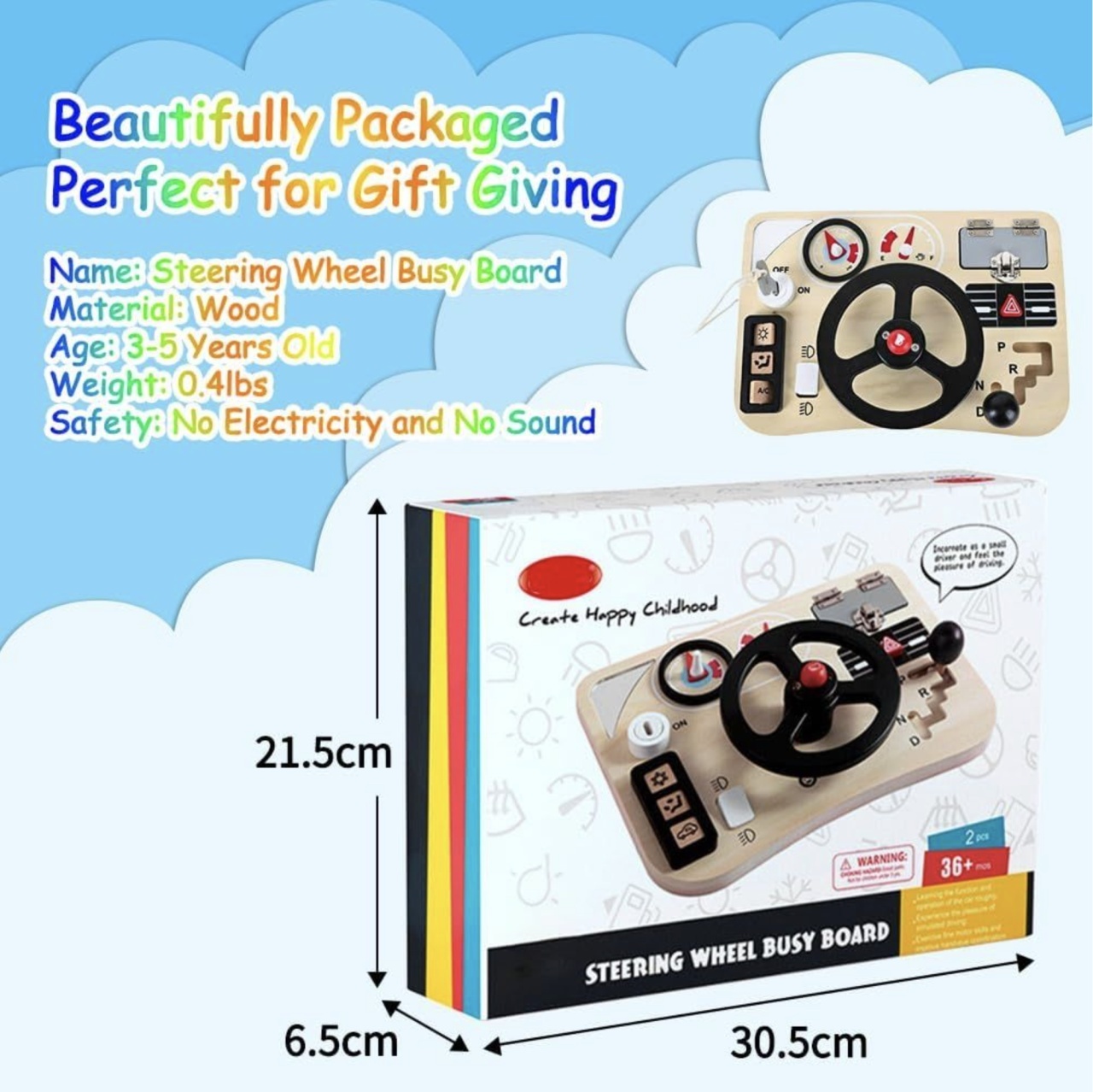 Jucarie Montessori Busy Board 10 in 1, cu Volan negru, din lemn - 3 | YEO