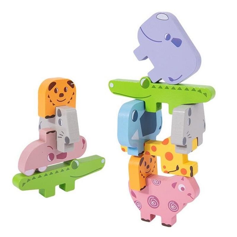 Jucarie Montessori de echilibru, Set 10 animale de stivuit, din lemn - 1 | YEO