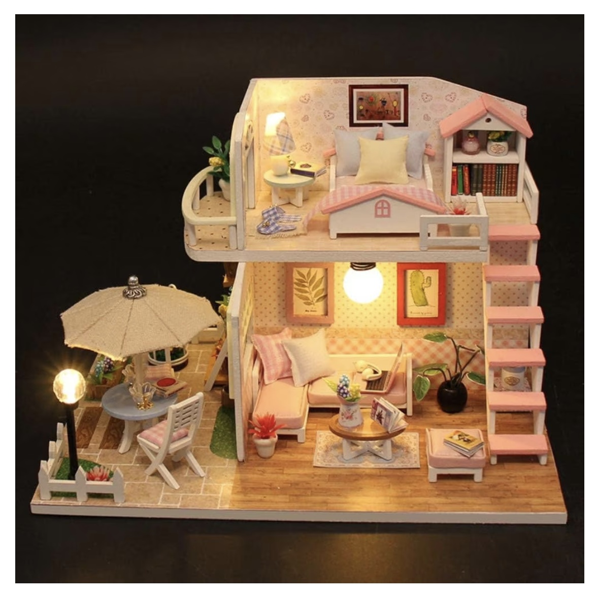 Macheta DIY mobilier casuta papusi cu 2 etaje, Pink Loft scara 1:24 - 1 | YEO