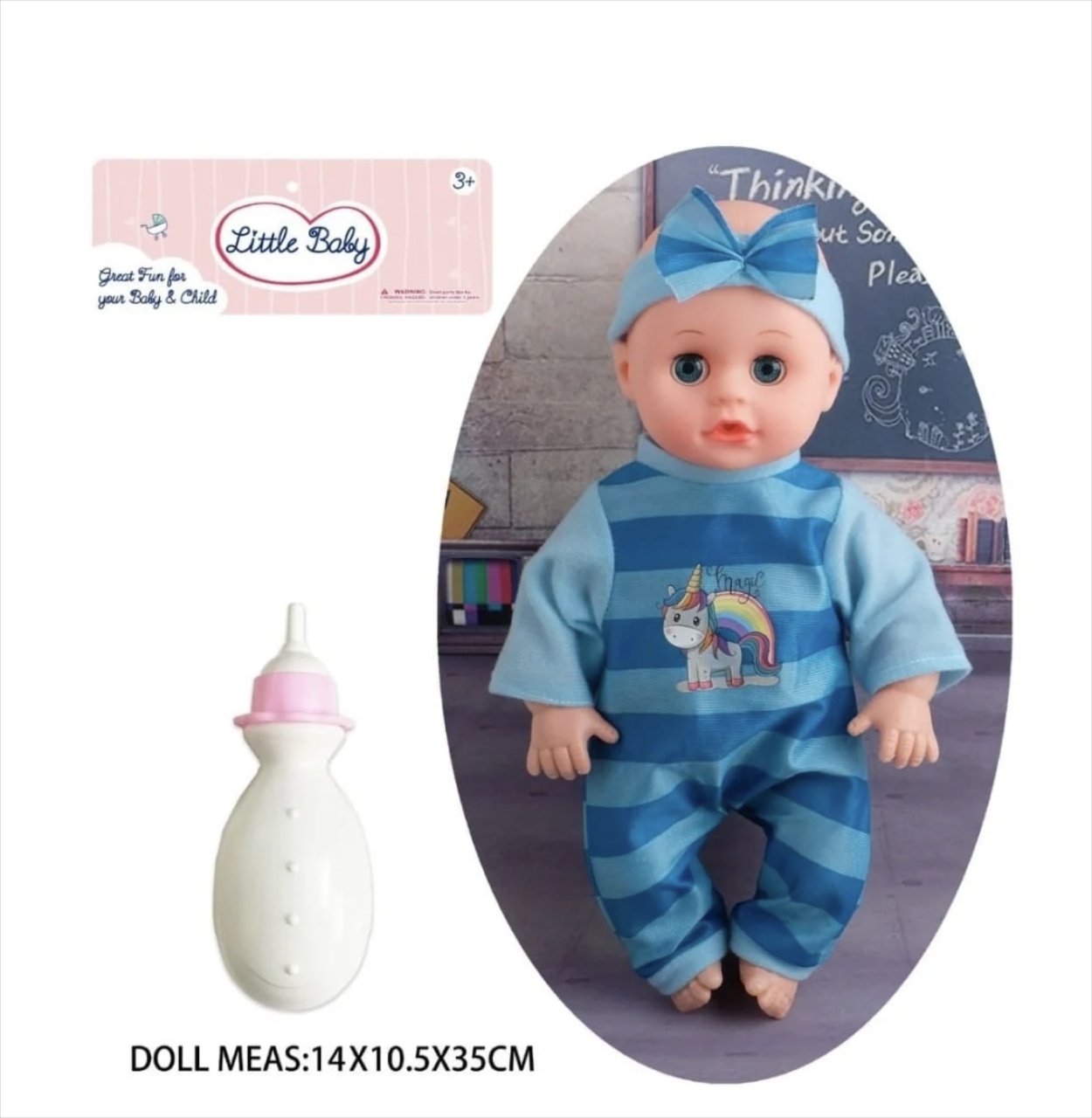 Papusa bebelus cu biberon, 30 cm, bleu - 2 | YEO