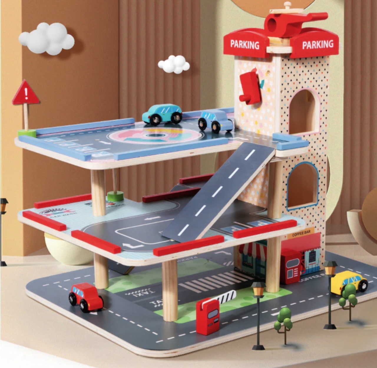 Parcare supraetajata cu 3 nivele si heliport, Parking Center, din lemn - 2 | YEO