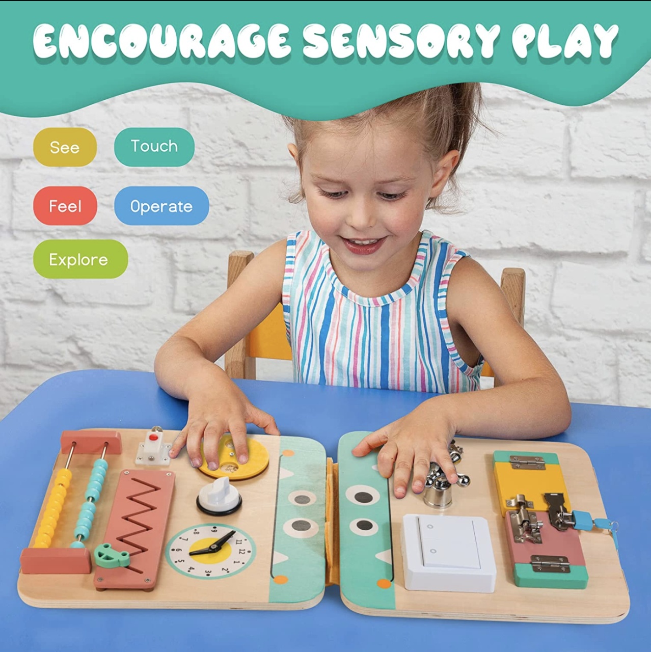 Placa activitati Montessori Busy Board pliabila si reversibila 17 activitati, din lemn - 1 | YEO