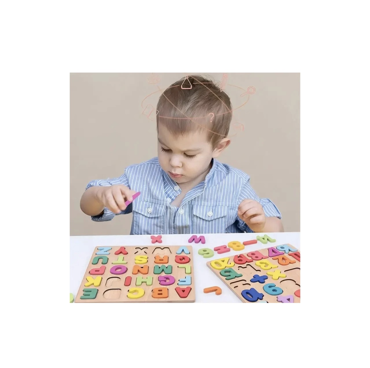 Puzzle incastru 3D litere mici, din lemn, 20x20 cm - 1 | YEO