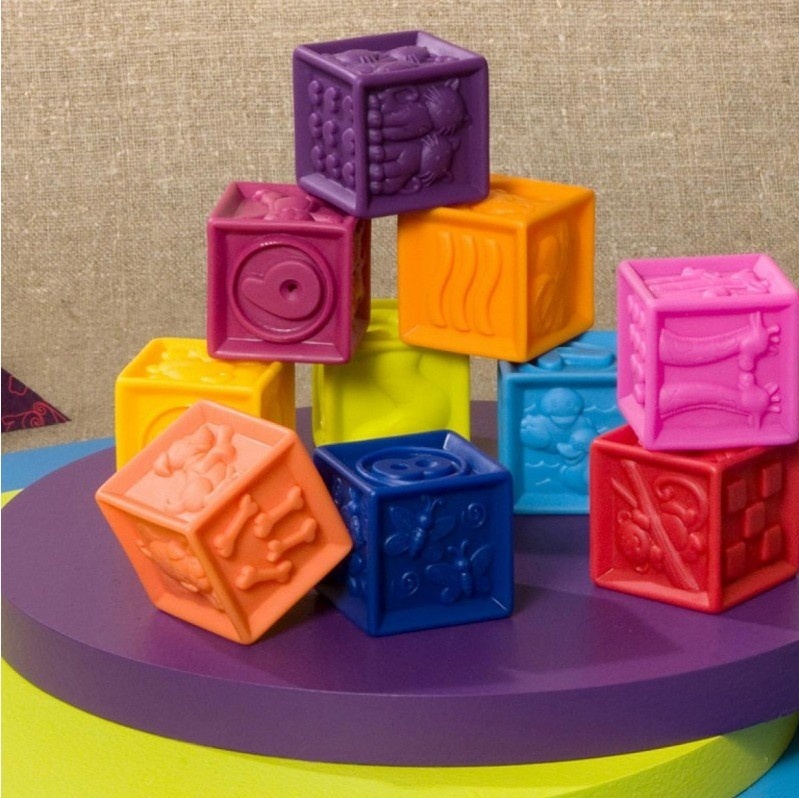 Set 10 cuburi plastic moale pentru bebelusi, cu texturi si cifre - 2 | YEO