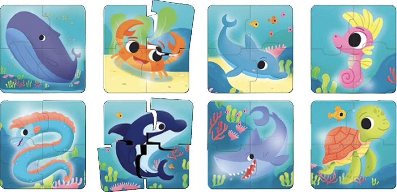 Set 8 Puzzle Copii Piese Mari Carton – Animale Marine - 2 | YEO