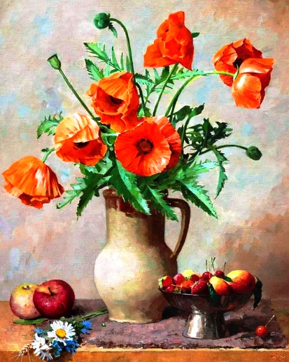 Tablou PM611 Maci si mere, Picteaza dupa numere, cu rama de lemn, 20 x 30 cm
