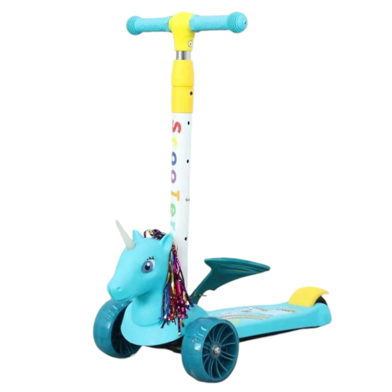 Trotineta 3 Roți Pliabilă cu Lumini și Muzică Unicornul Bleu