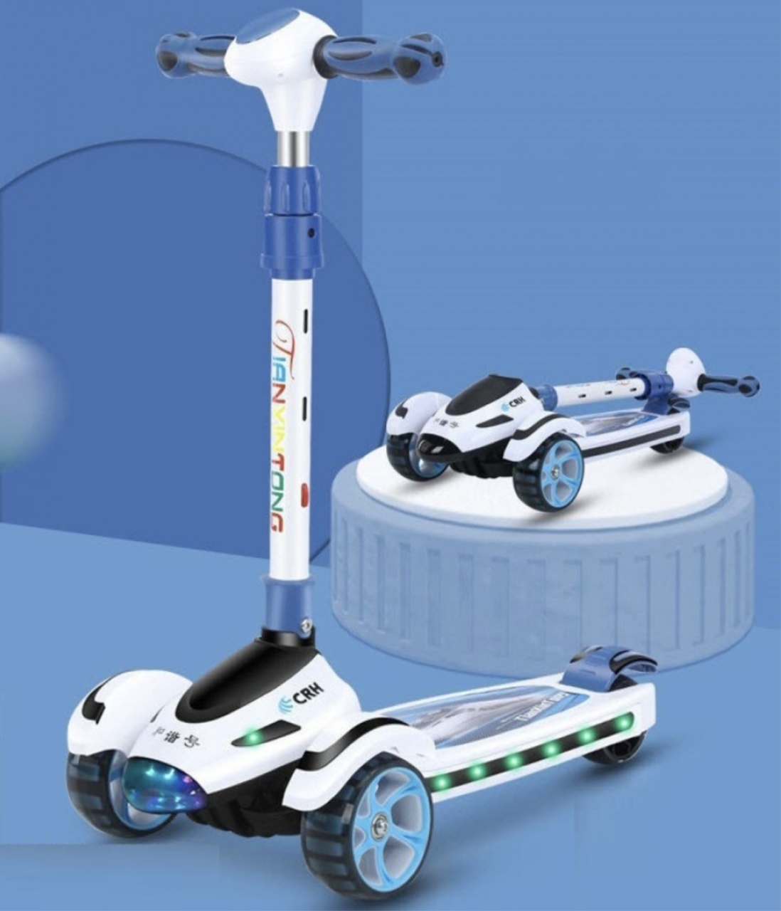 Trotineta Scooter Premium pentru Copii 698 cu Design Avion, alb - albastru - 3 | YEO