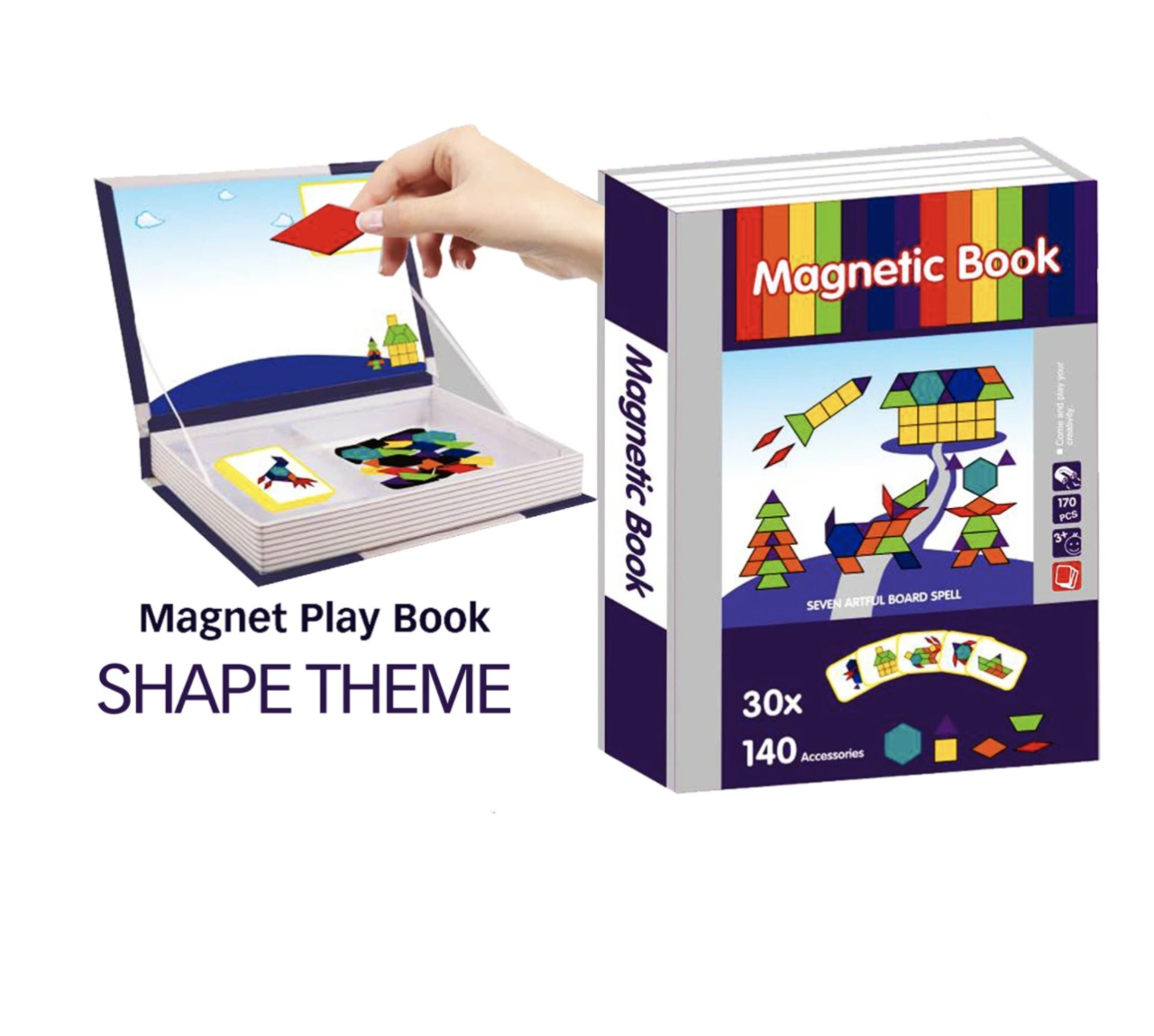 Carte cu 30 Puzzle Magnetic Tangram, 140 piese - 1 | YEO