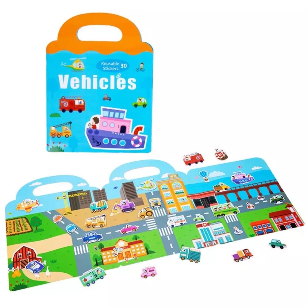 Carte magnetica cu 30 stickere reutilizabile, Vehicule in Oras - 1 | YEO