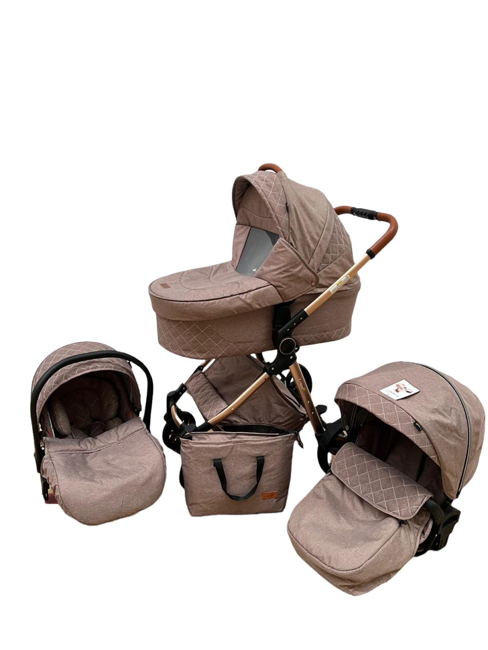 Carucior 3 in 1, 3 piese landou, sport si scoica, T6 - crem - 1 | YEO