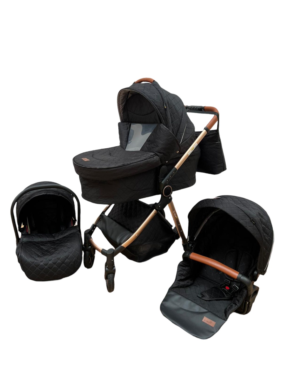 Carucior 3 in 1, 3 piese landou, sport si scoica, T6 - negru