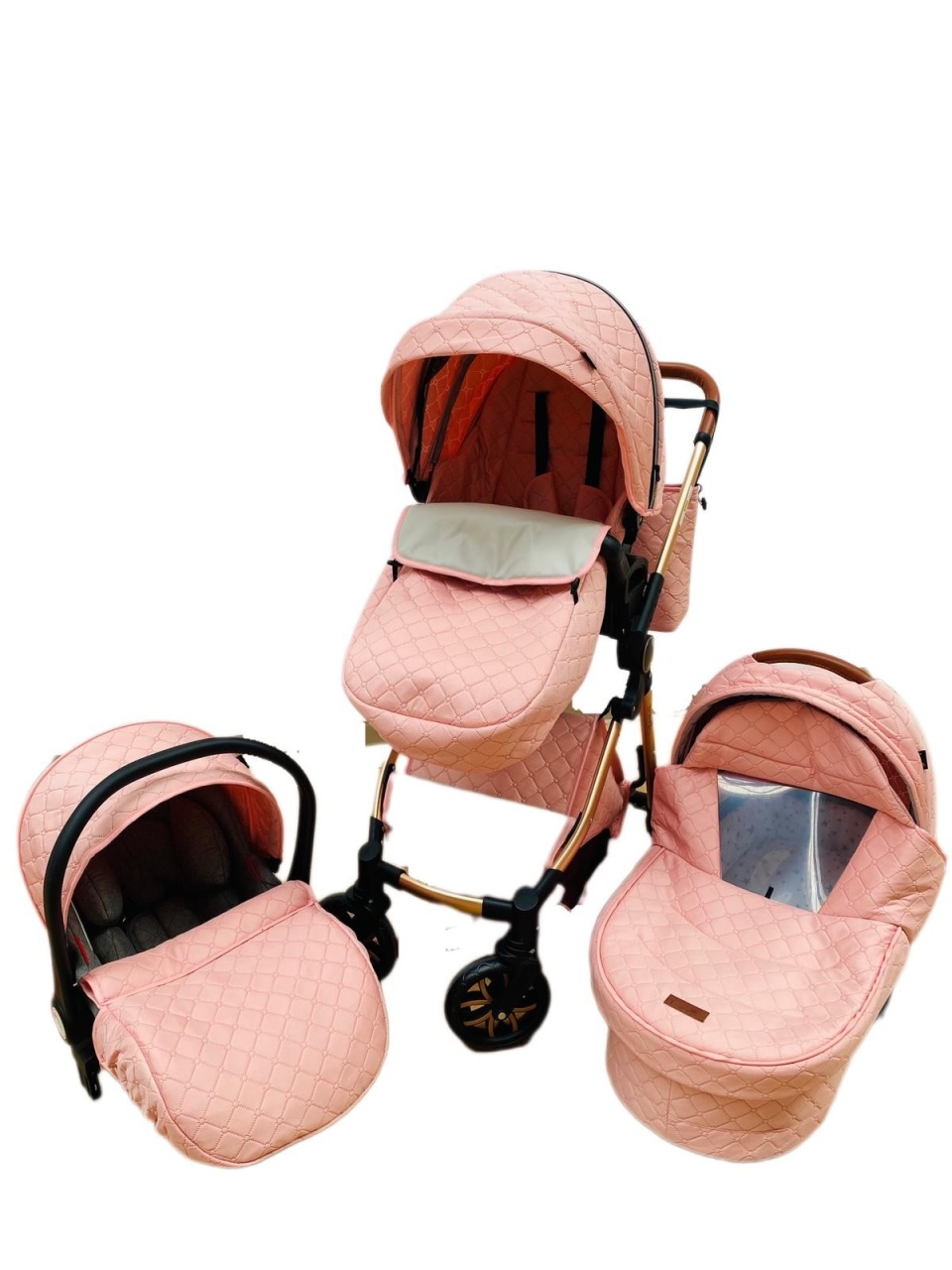 Carucior 3 in 1, 3 piese landou, sport si scoica, T6 - roz - 1 | YEO