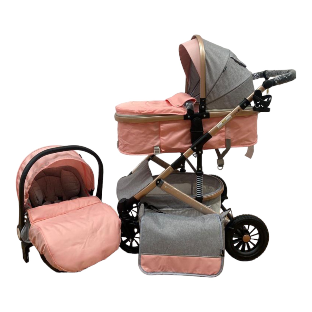 Carucior 3 in 1, reversibil, cu suspensii, reversibil, compact, T2 New, roz cu gri - 3 | YEO