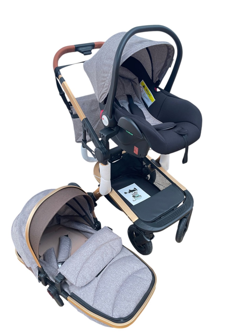 Carucior 3 in 1cu maner reversibil, transformabil landou-sport si scoica, 517 Crem - 2 | YEO