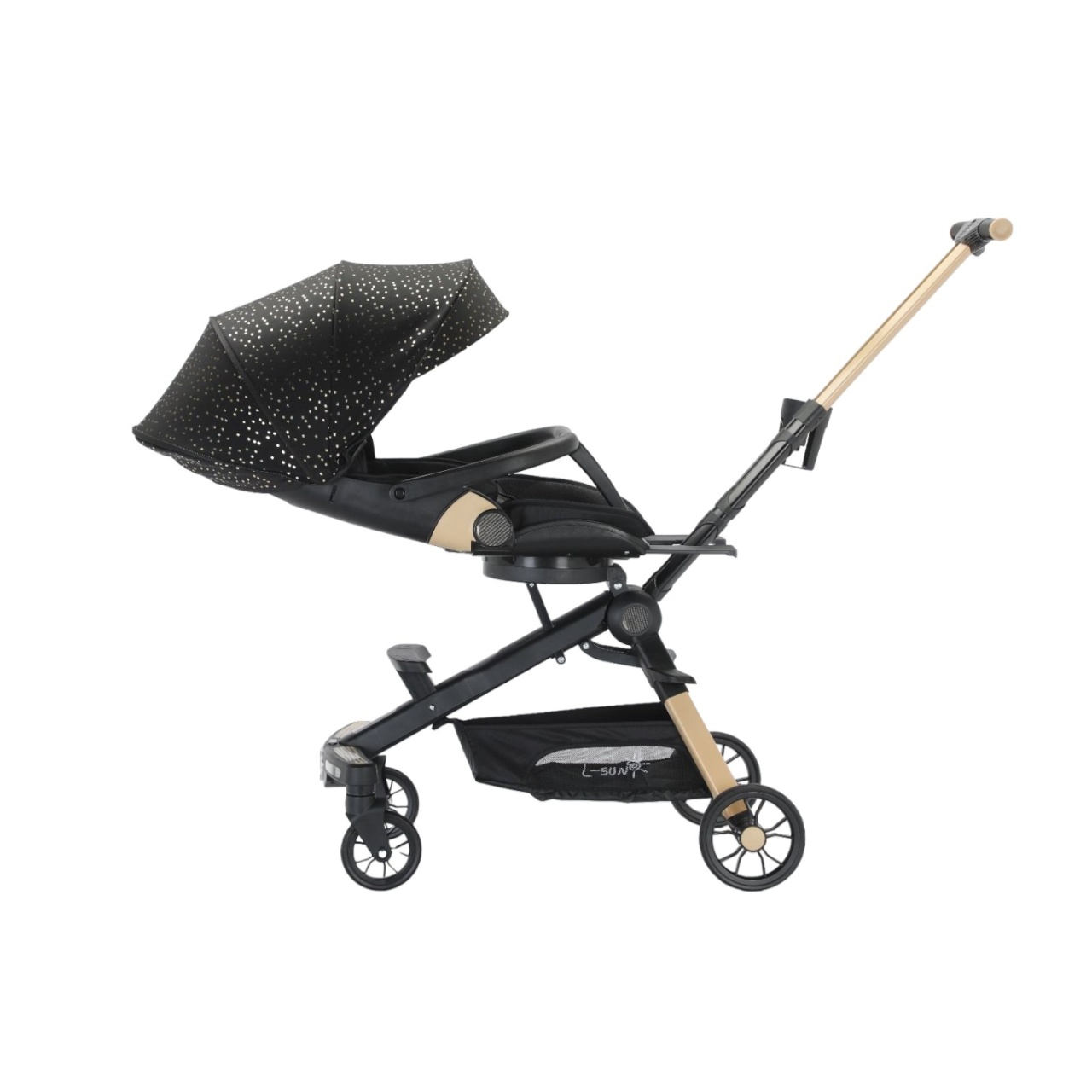 Carucior C2 Deluxe, reversibil, pliabil, cu lumini si muzica, Negru - 3 | YEO