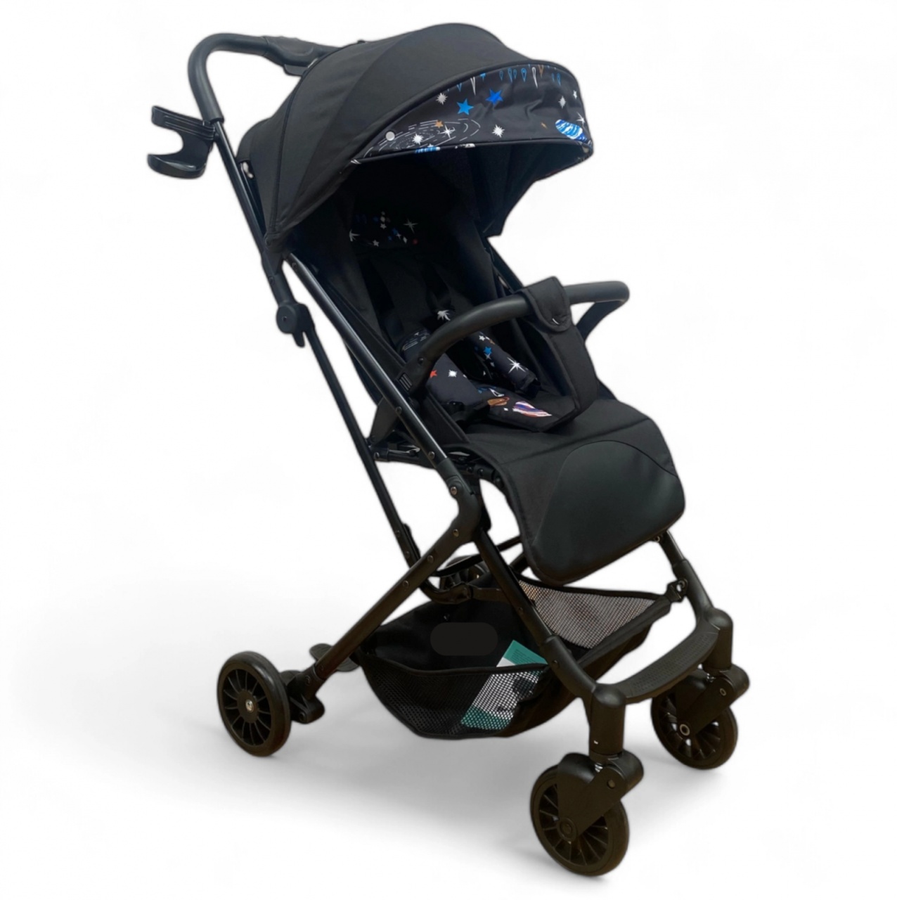 Carucior sport, cu suspensii, pliabil si troler, 309 Negru cu planete - 1 | YEO