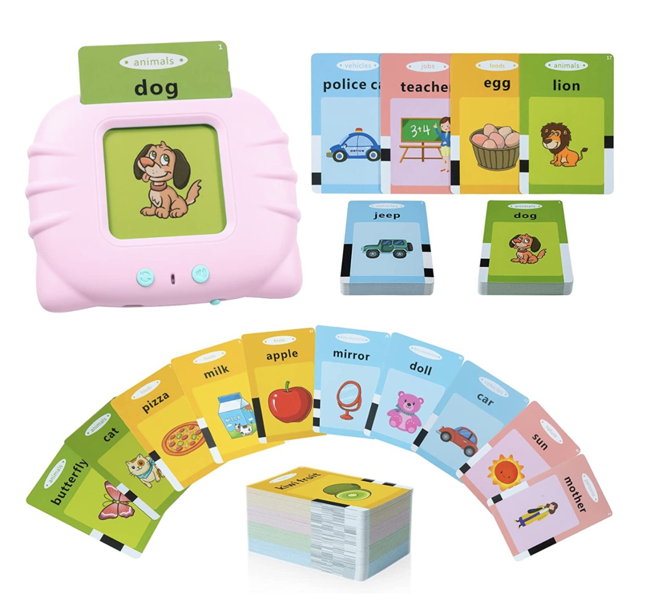 Cititor interactiv cu 112 carduri educative – Jucarie de invatare copii mici, roz