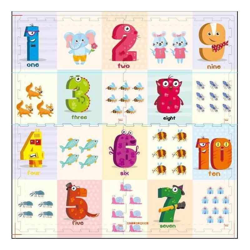 Covor puzzle EVA piese mari - Cifre si animale - 1 | YEO