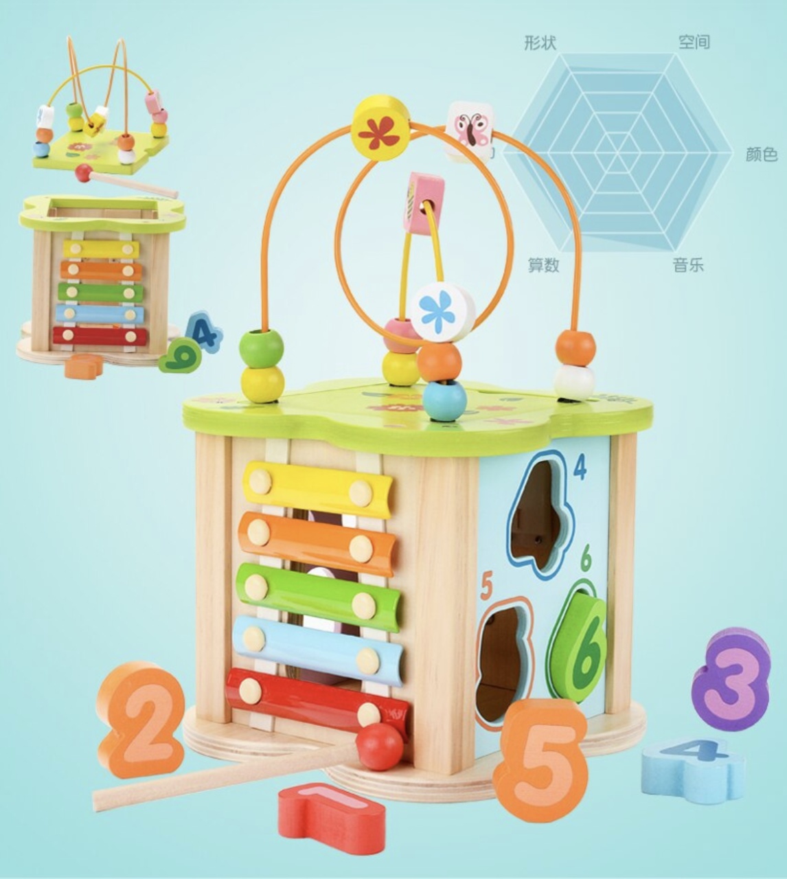 Cub cu 6 activitati Montessori, animalele salbatice cu circuit de bile Mini Animal Cube - 3 | YEO