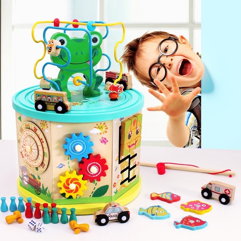 Cub interactiv 9 in 1 Montessori, Broscuta din lemn - 2 | YEO