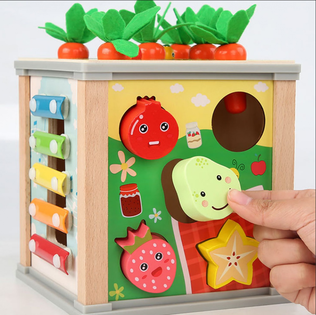 Cub multifunctional Montessori 6 in 1 cu Ciocanitoare, din lemn - 1 | YEO