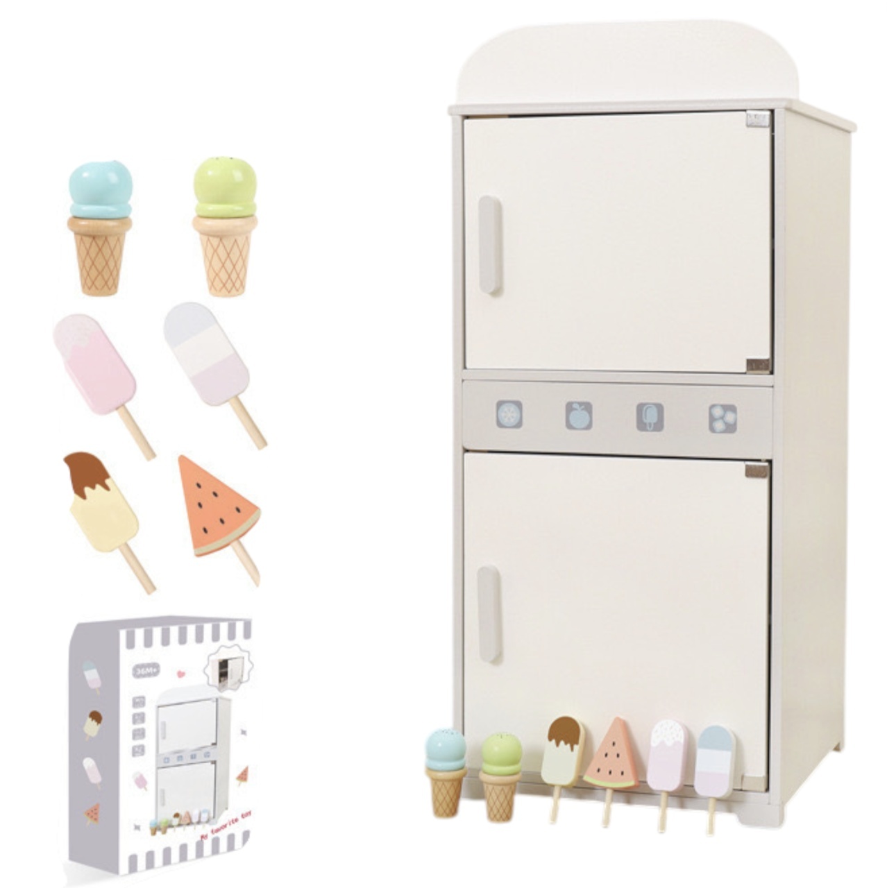 Frigider si congelator, cu accesorii, din lemn, alb-crem - 1 | YEO