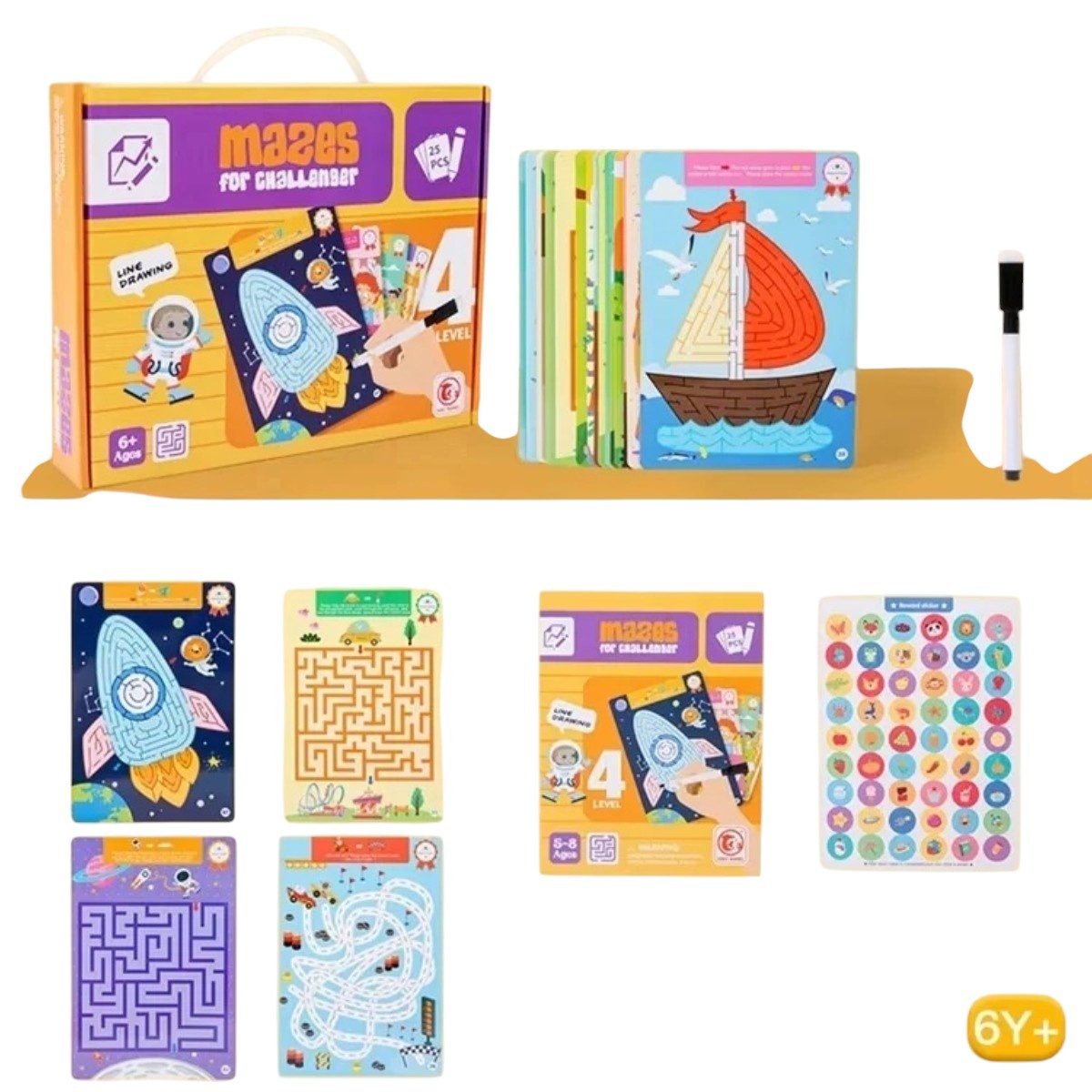 Joc educativ urmareste labirintul punct cu punct, cu 25 de planse reutilizabile, 6 ani+ - 1 | YEO