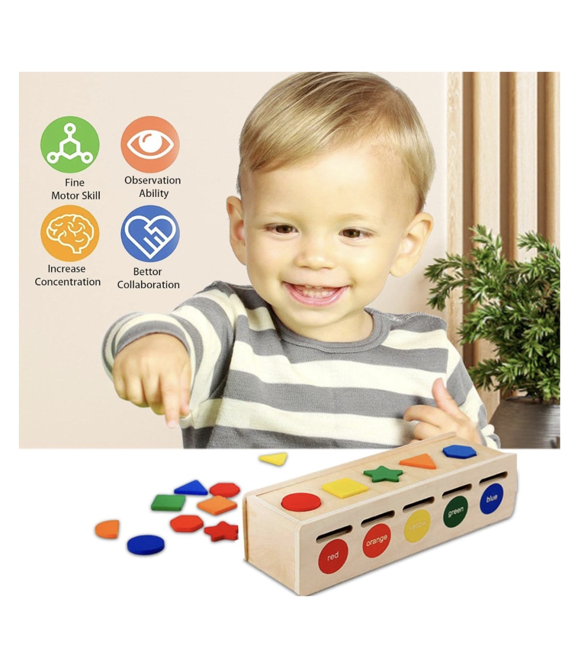 Joc Montessori Cutie de sortare culori si forme, 25 piese si 13 cartonase - 2 | YEO