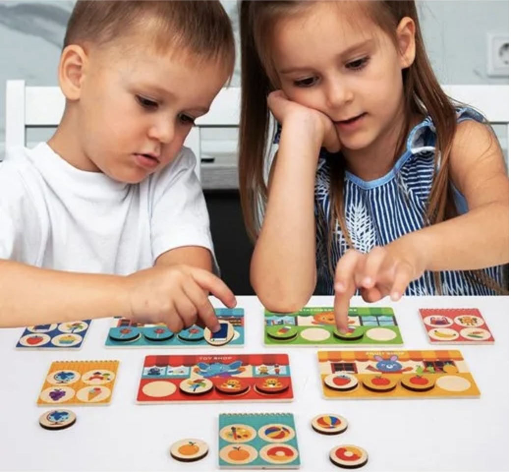 Joc Montessori de asociere si memorie Animal Supermarket, din lemn - 2 | YEO