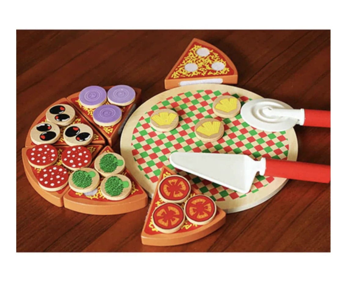 Jucarie Montessori Pizza de feliat, cu 27 accesorii, din lemn - 1 | YEO