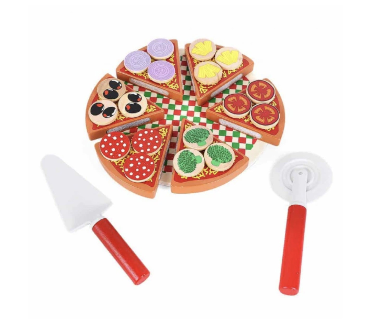 Jucarie Montessori Pizza de feliat, cu 27 accesorii, din lemn - 3 | YEO