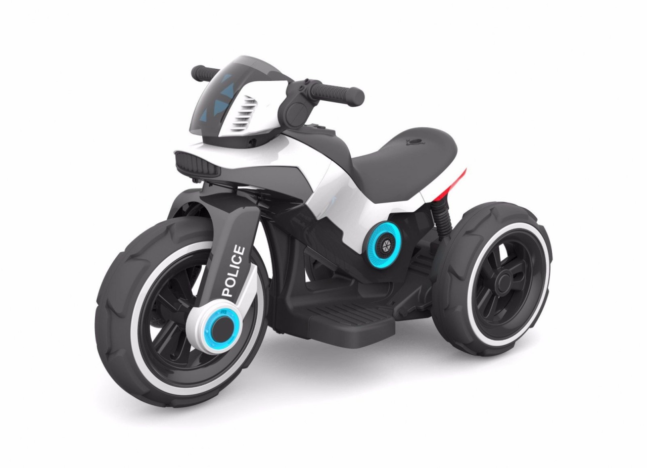 Motocicleta eléctrica pentru copii, doua motoare, acumulator 12V, cu muzica si lumini, alba