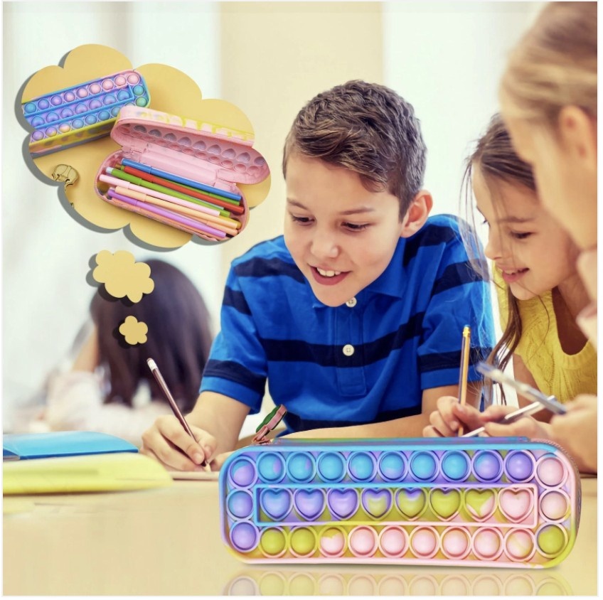 Penar cu fermoar Pop It In Inimioare Light Rainbow pentru scoala, gradinita, Fidget Toy - 1 | YEO