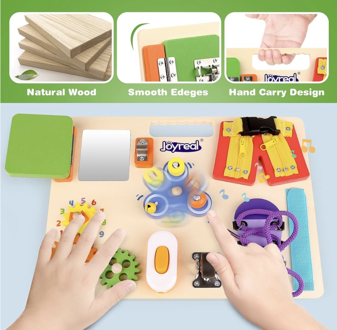 Placa Montessori Busy Board cu 11 activitati Pants, din lemn - 2 | YEO