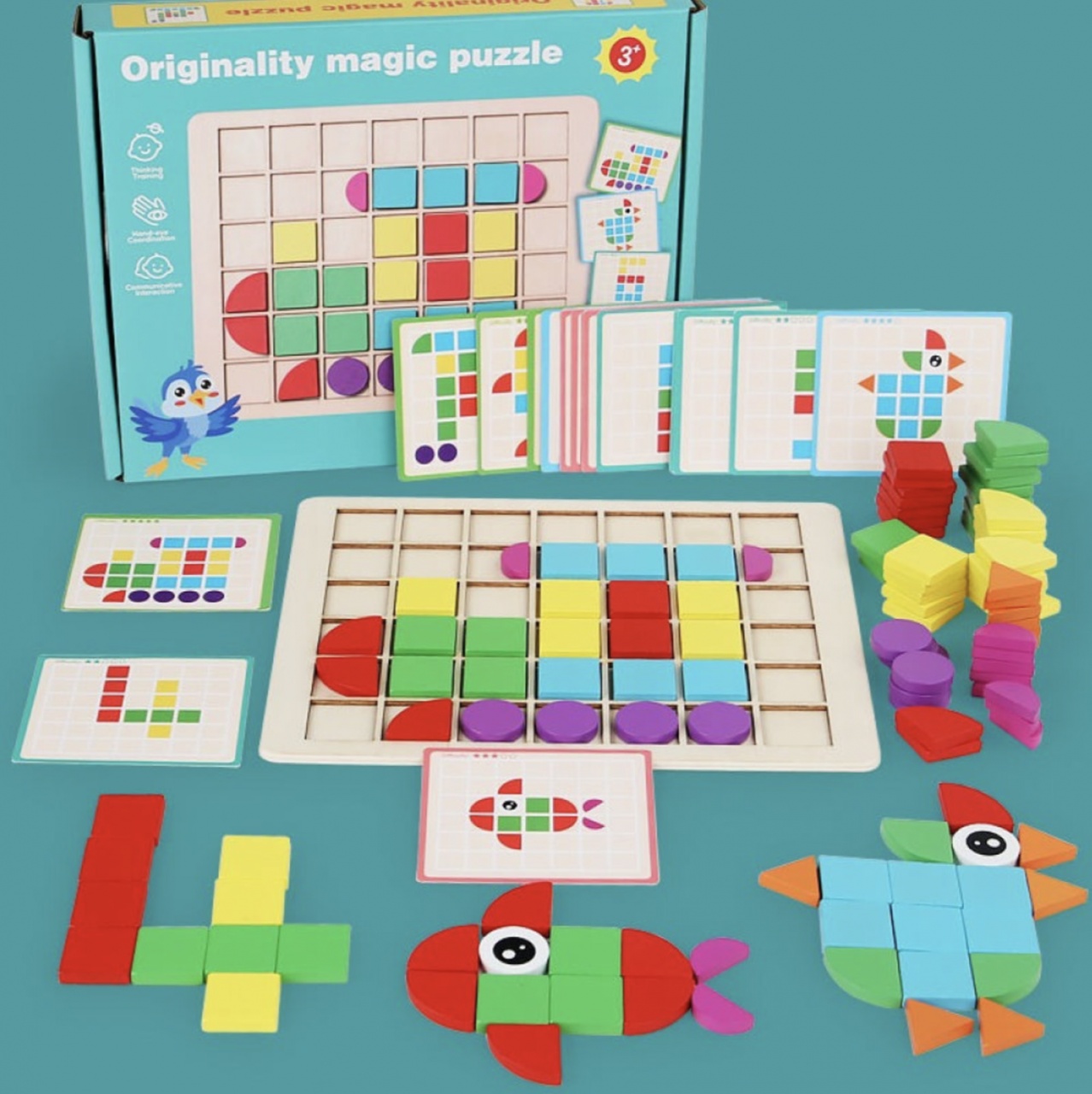 Puzzle mozaic cu piese 3D, cu 4 nivele dificultate, 120 piese, Locomotiva, din lemn - 3 | YEO