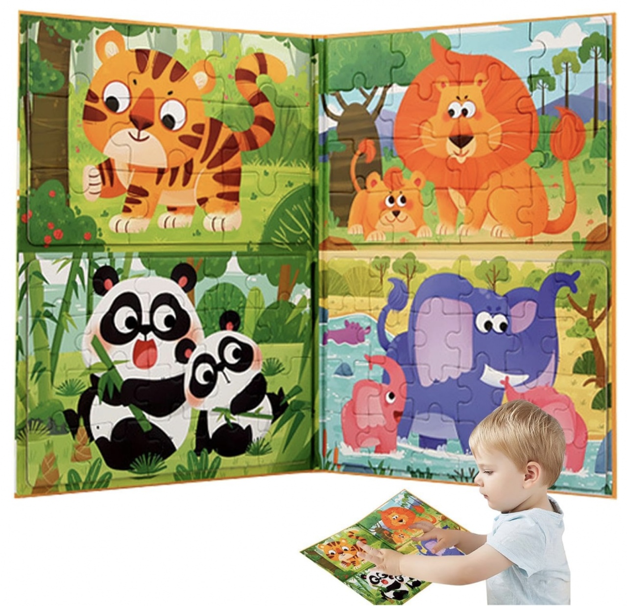 Set 4 puzzle-uri magnetice din lemn – animale salbatice, Montessori - 1 | YEO