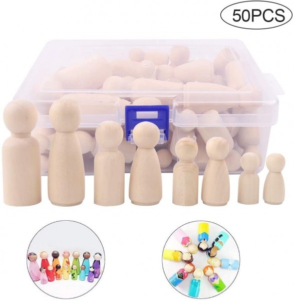 Set 50 papusi de pictat din lemn natur