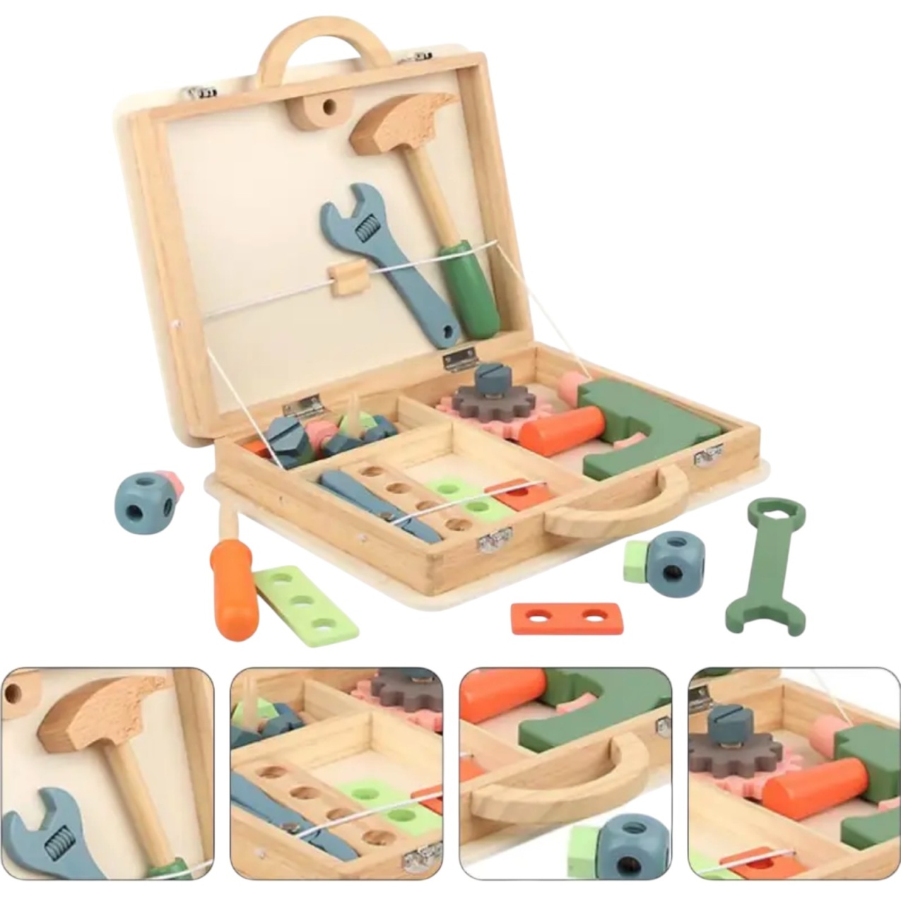 Set Geanta cu scule si unelte, roti zimtate, din lemn - 4 | YEO